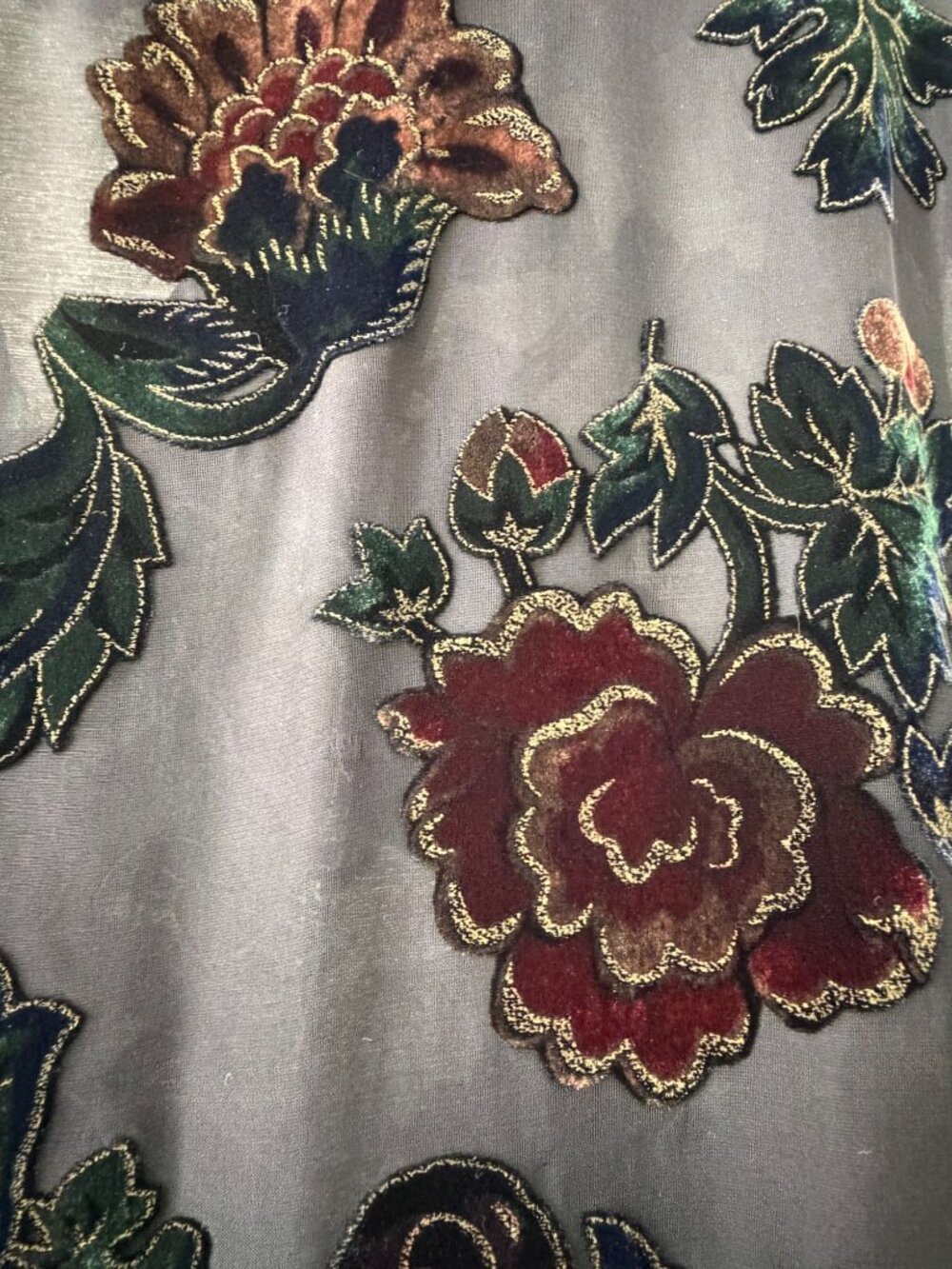 Citron Santa Monica Velvet Burnout Devoré Blouse Floral Frog Closure Size L - Picture 9 of 10